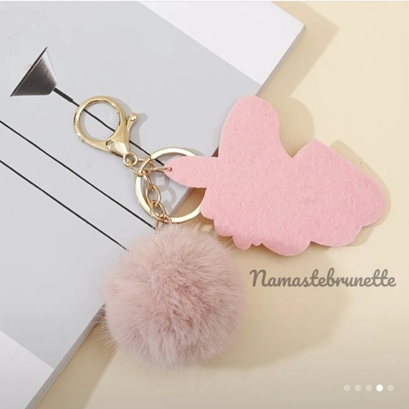 Rhinestone Unicorn Pom Pom Keychain Bag Charm - Picture 3 of 11